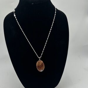 Chic Silver Necklace Pendant with Brecciated Jasper Stone